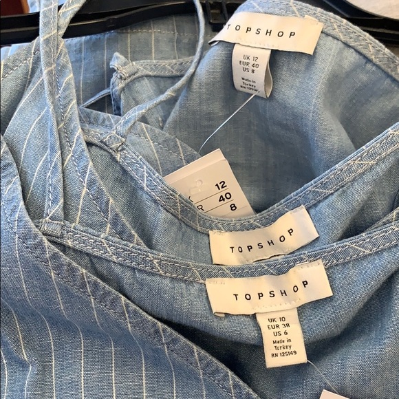 TOPSHOP Chambray Denim Stripe Opal Wrap Tank Dress - Picture 8 of 10